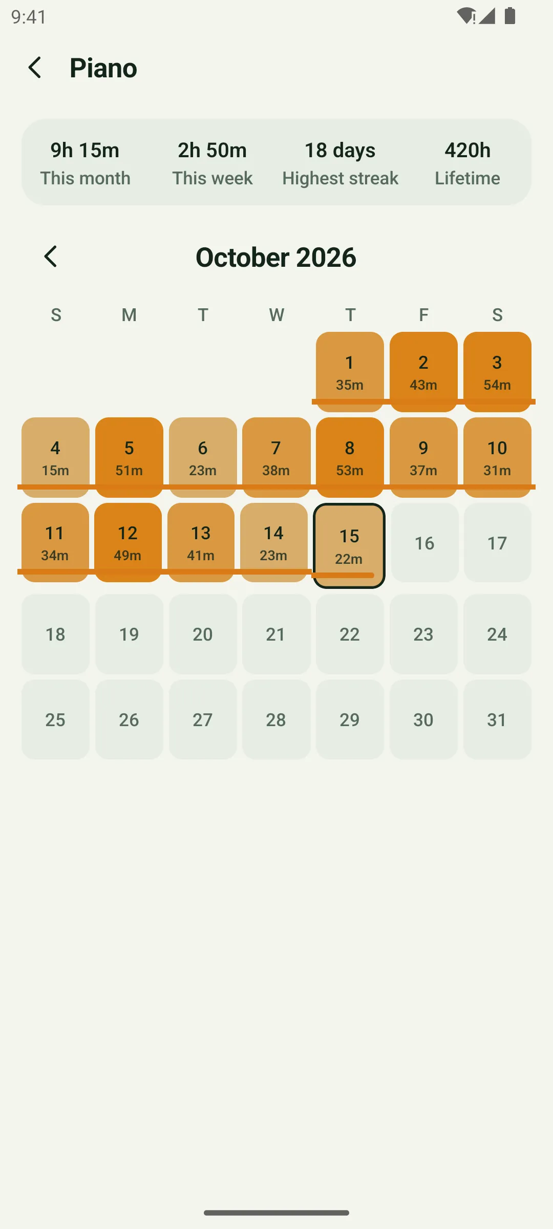 Missed logging a day? Add it from the calendar.